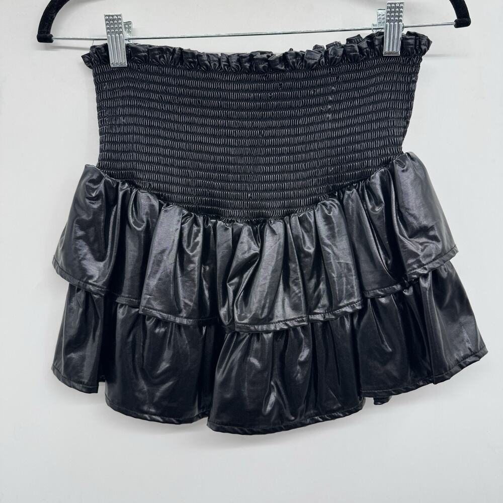 Queen of Sparkles Faux Patent Leather Skort Skirt Sz S Black Tiered Skirt Mini